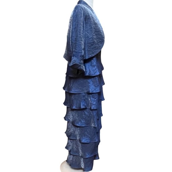 R&M Richards 2 Piece Blue Tiered Evening Gown Set 18W Shimmer Empire Bead Waist - Picture 10 of 14